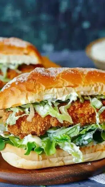 Crispy Chicken Caesar Sandwich with lettuce and Caesar dressing