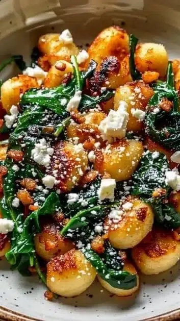 Crispy Gnocchi with Spinach and Feta