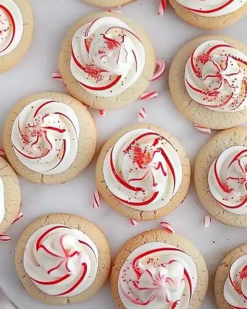 Plate of easy Christmas peppermint sugar cookies decorated with festive sprinkles.
