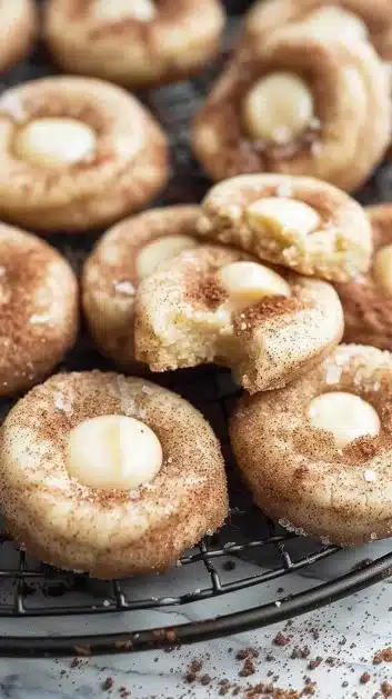 Eggnog Snickerdoodle Thumbprint Cookies with festive decorations.