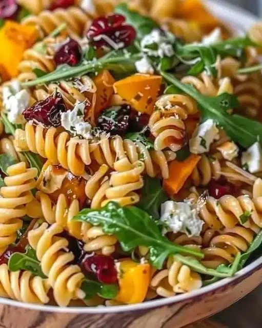 Colorful Fall Harvest Pasta Salad with seasonal vegetables and pasta