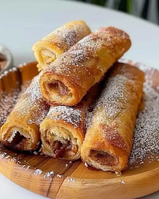 French Toast Roll-Ups filled with cream cheese and dusted with powdered sugar