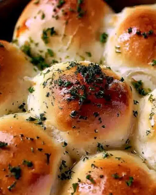 Freshly baked garlic bread rolls with a golden crispy crust