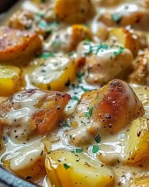 Delicious Garlicky Parmesan Chicken served with baby potatoes