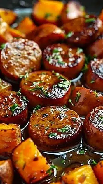 Honey Garlic Sausage with Sweet Potatoes