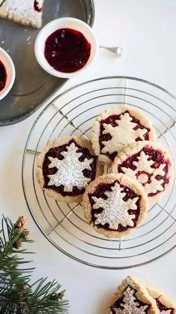 Delicious Linzer Cookies with jam filling and powdered sugar topping