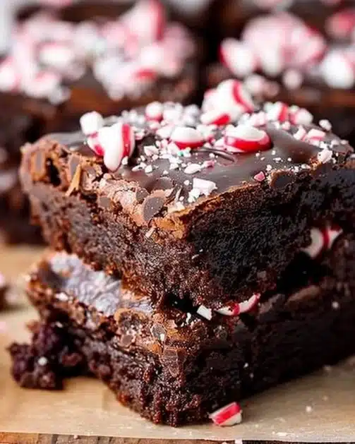 Deliciously baked peppermint brownies with chocolate and mint topping