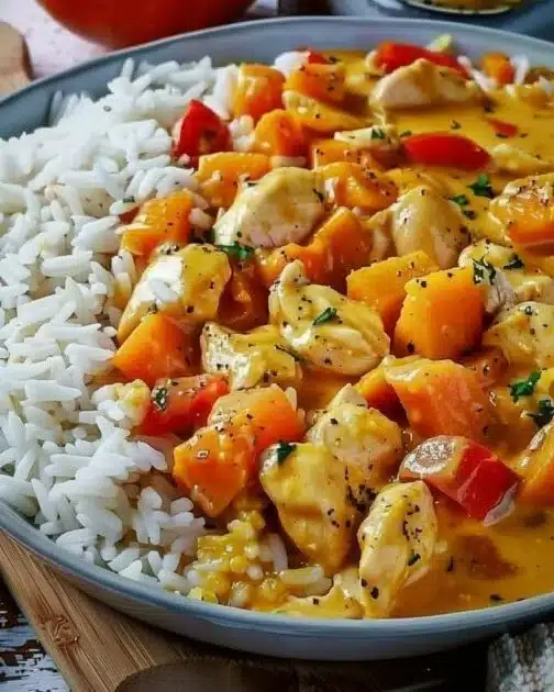 Delicious Pumpkin Chicken Skillet with vibrant vegetables and spices