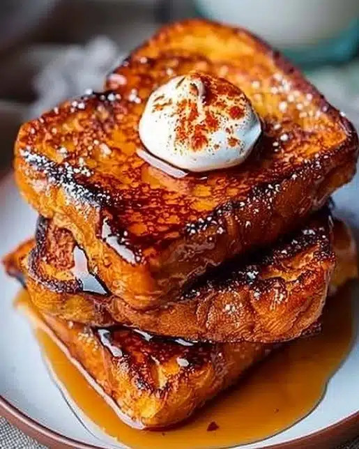 Delicious Pumpkin French Toast topped with syrup and cinnamon