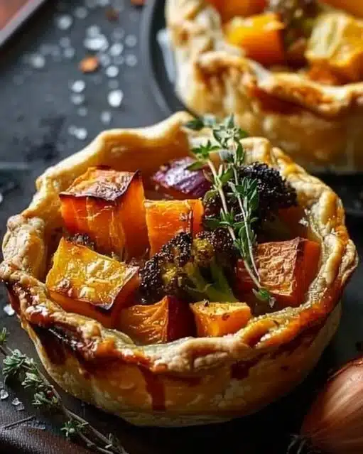 Delicious roasted autumn vegetable pot pies fresh from the oven