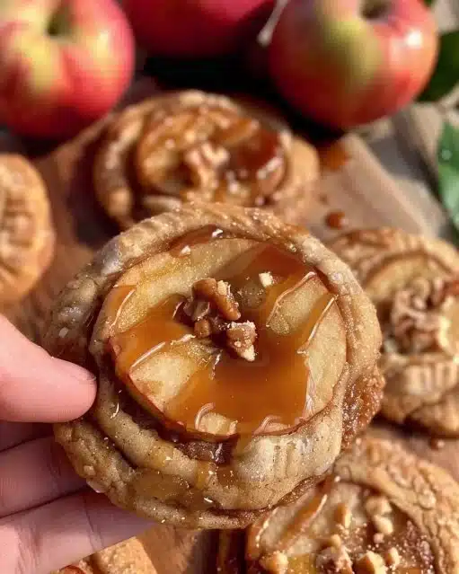 Salted Caramel Apple Pie Cookies with a delicious crust and caramel drizzle
