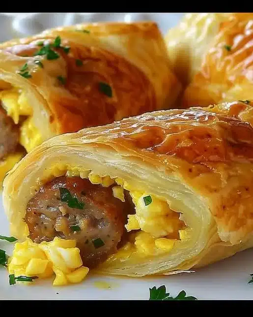 Sausage egg breakfast roll-ups served on a plate