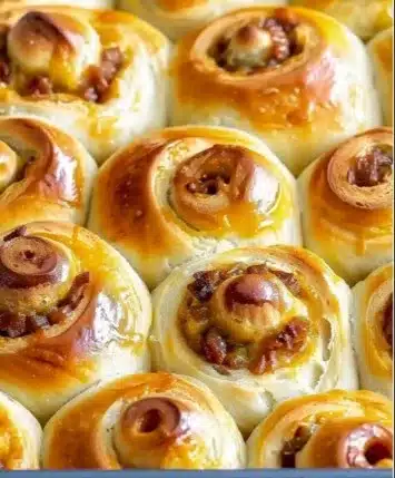 Delicious soft and savory breakfast rolls on a table.