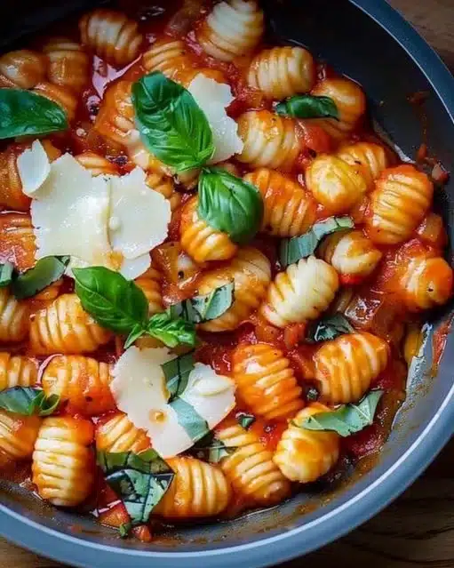 Plate of Sorrento-style gnocchi served with fresh ingredients.
