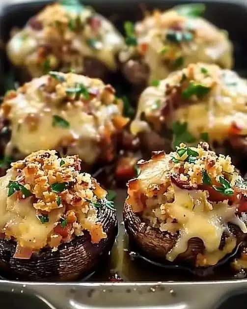 Deliciously baked stuffed mushrooms filled with herbs and cheese