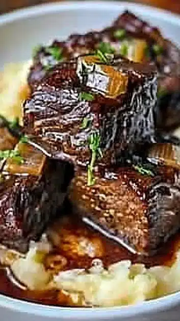 Tender Braised Short Ribs with Creamy Garlic Mashed Potatoes