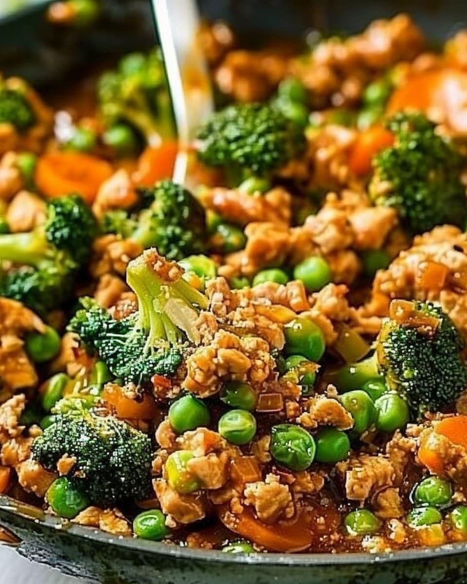 Teriyaki Ground Turkey with Broccoli and Peas