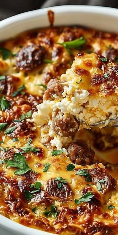 High Protein Cottage Cheese Turkey Sausage Breakfast Casserole