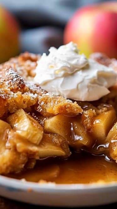 Warm Caramel Apple Dump Cake with a Buttery Crust
