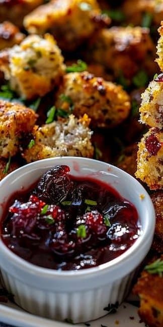 Sausage Stuffing Bites With Cranberry Dipping Sauce