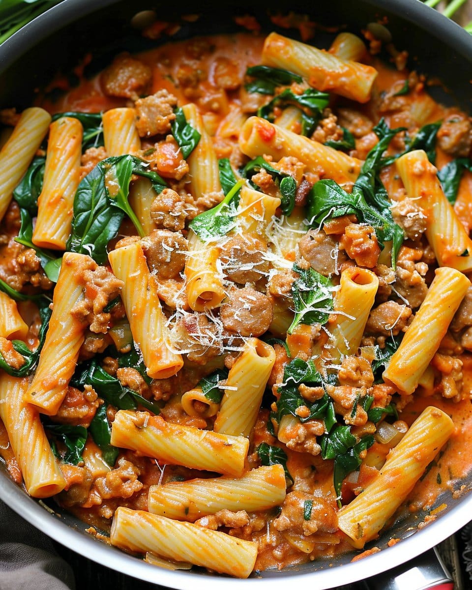 Creamy Sausage Rigatoni with Spinach