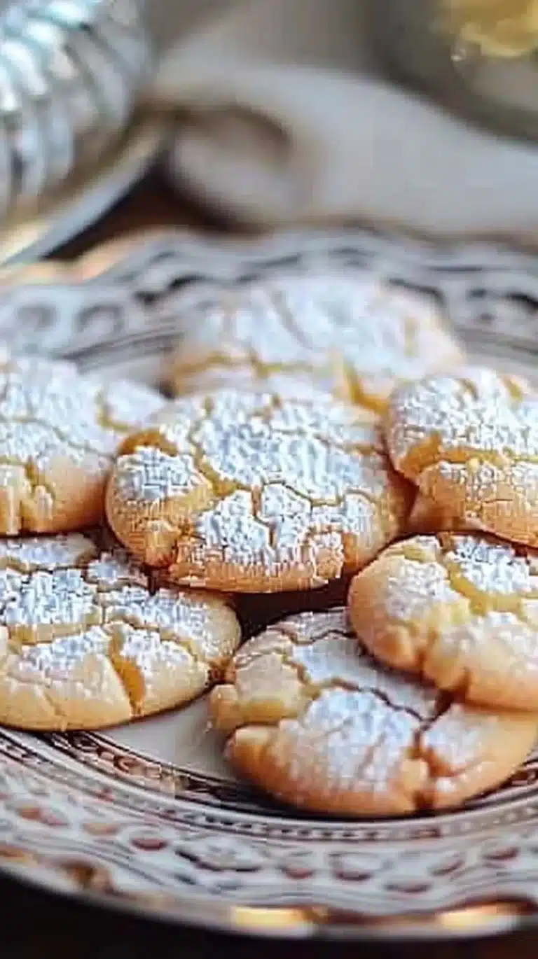 Delicious Almond Cloud Cookies stacked on a plate