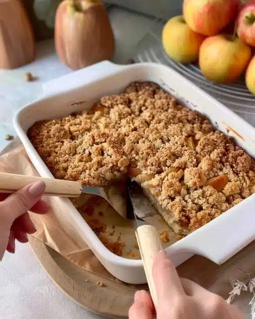 Delicious homemade Apple Crumble Cake with a golden crunchy topping