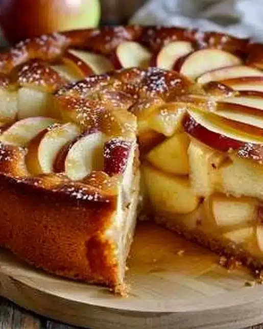 Homemade apple pie served with creamy vanilla pudding