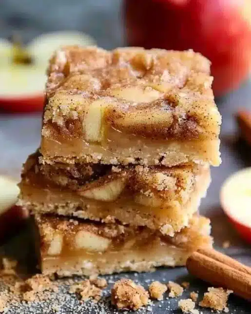 Delicious Apple Snickerdoodle Bars topped with cinnamon sugar