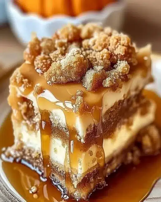 Delicious autumn pumpkin spice crumble cake with a crispy topping