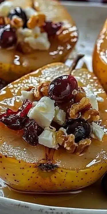 Baked Pears with Feta, Honey, and Cranberries