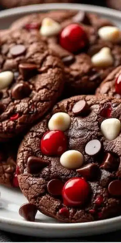 Delicious Black Forest Cookies with chocolate and cherry topping