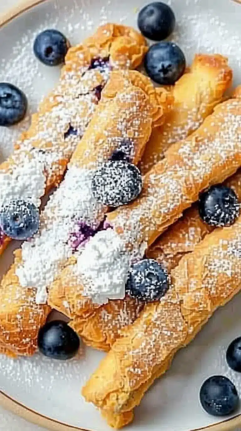 Blueberry Cream Cheese Crack Sticks served on a plate with fresh blueberries