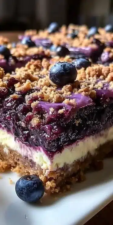 Blueberry Crisp Cheesecake Bars