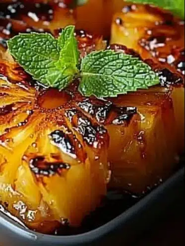 Delicious brown sugar grilled pineapple on a plate