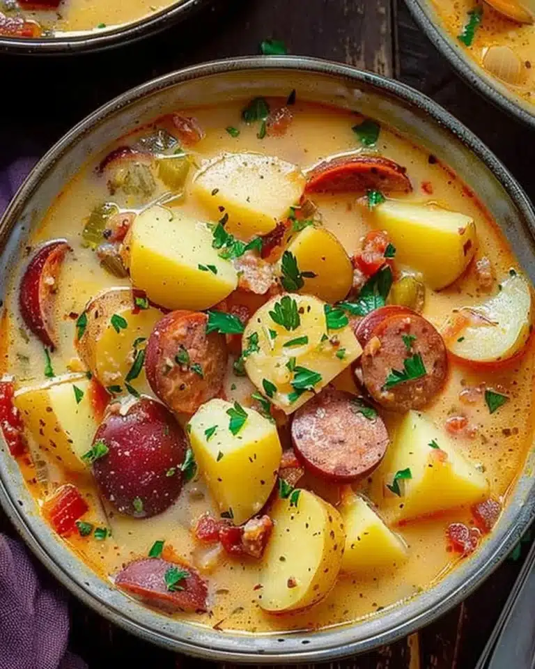 Bowl of creamy Cajun Potato Soup garnished with green onions