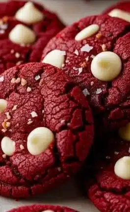 Delicious cheesecake stuffed red velvet cookies on a plate