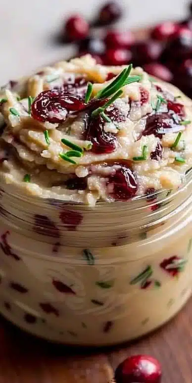 Homemade Christmas cranberry honey butter in a festive jar
