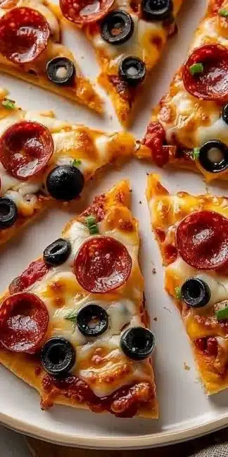 Festive Christmas tree mini pizzas topped with cheese and vegetables