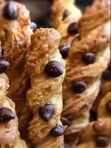Delicious cookie dough twists topped with chocolate and sprinkles