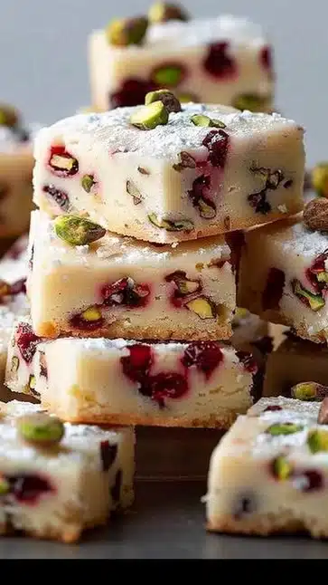 Freshly baked Cranberry Pistachio Shortbread Cookies on a plate