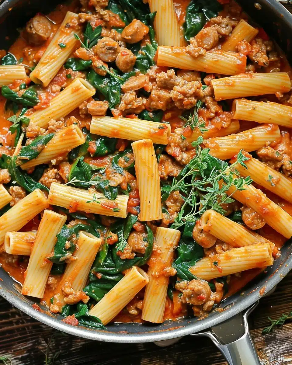 Creamy Sausage Rigatoni with Spinach