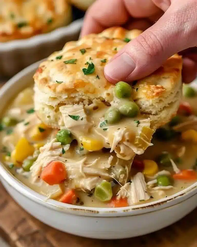 Delicious Crock Pot chicken pot pie served in a cozy bowl