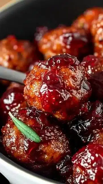 Delicious Crockpot Cranberry Meatballs served on a platter