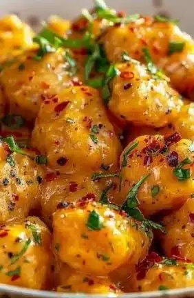Delicious butternut squash gnocchi served with a creamy sauce and herbs.