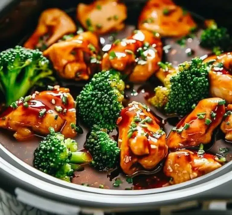 Crockpot Teriyaki Chicken served with rice and vegetables