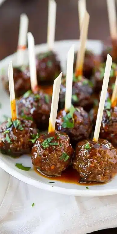 Delicious easy cocktail meatballs served on a platter for a party appetizer