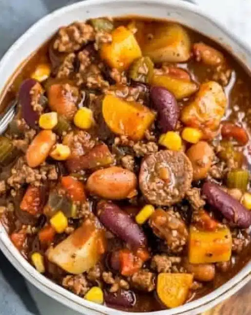 Delicious bowl of ground beef stew with vegetables, ideal for cozy dinners.