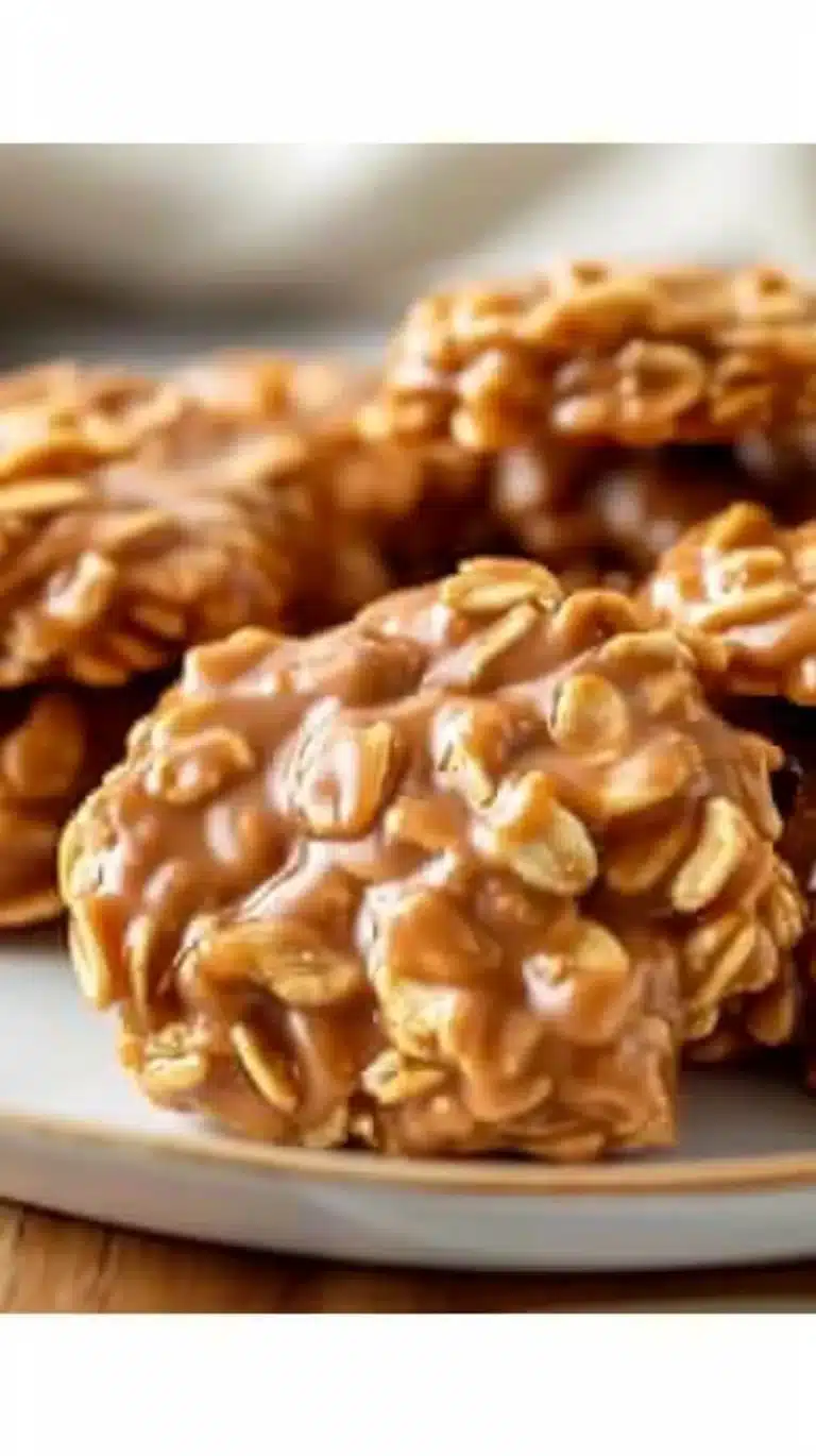 Delicious no bake peanut butter cookies on a plate.