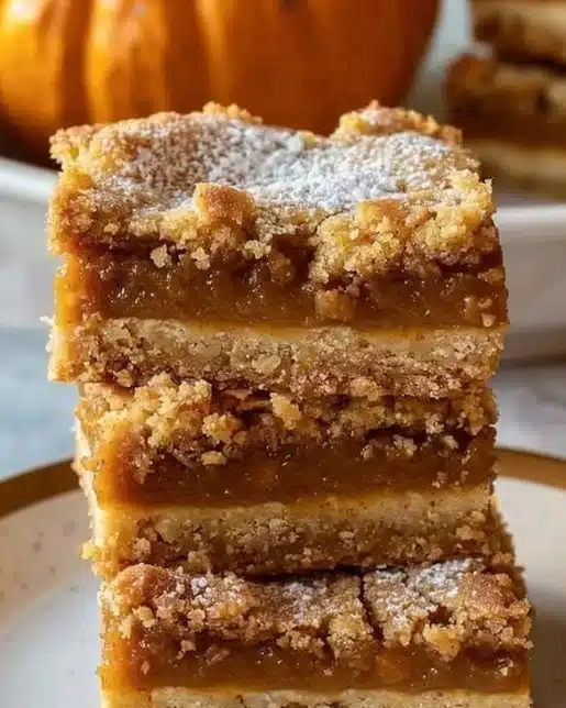 Delicious gluten-free pumpkin pie bars topped with whipped cream